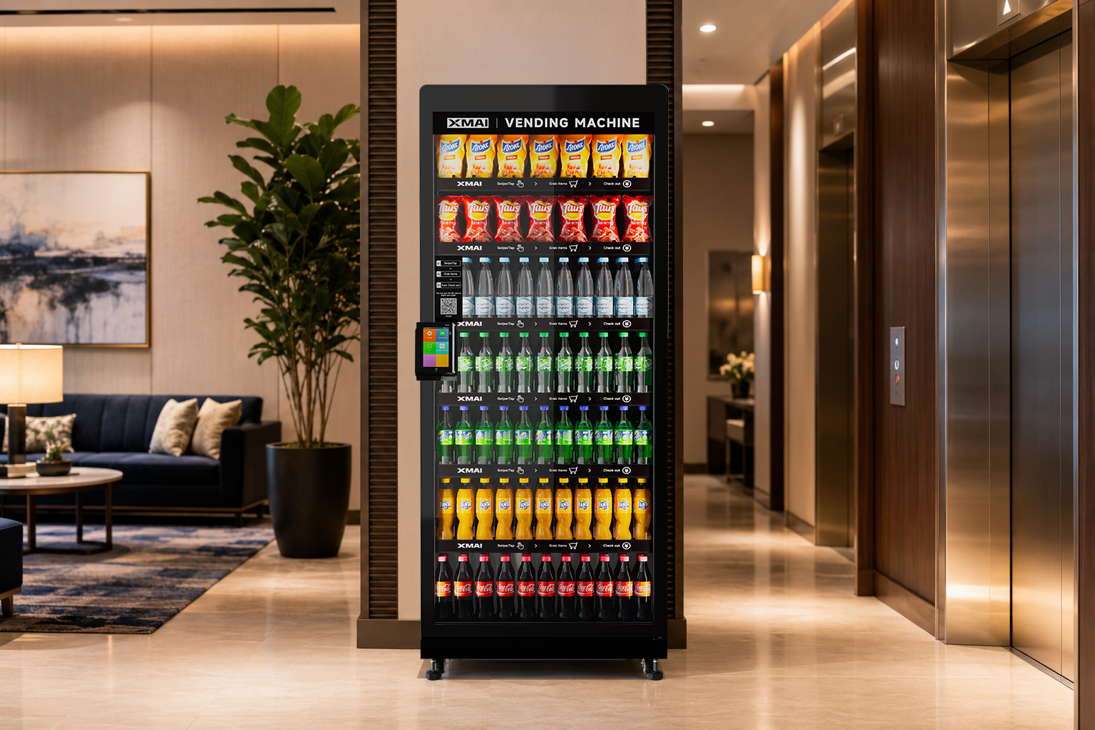 Sleek glass-front vending machine